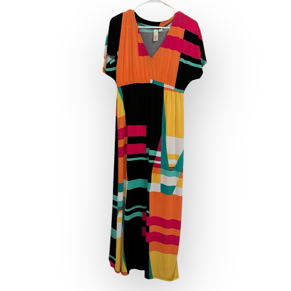 Emma & Michele Orange and Black Sundress with Dolman Sleeves and V-Neck